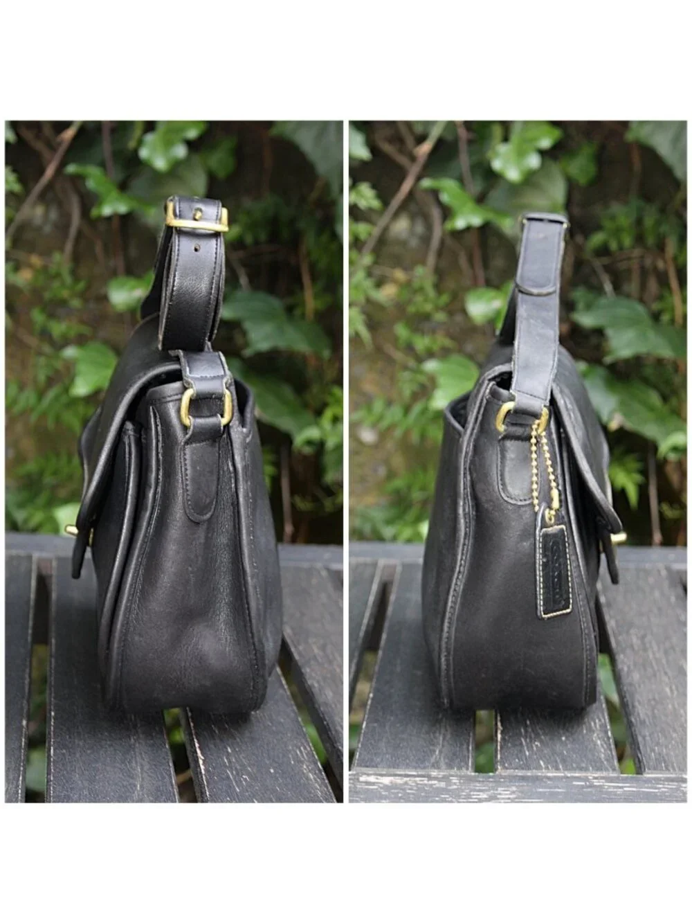 Coach Vintage - Lenox Crossbody Bag 9918, Black + Brass Turnlock, USA 1980s